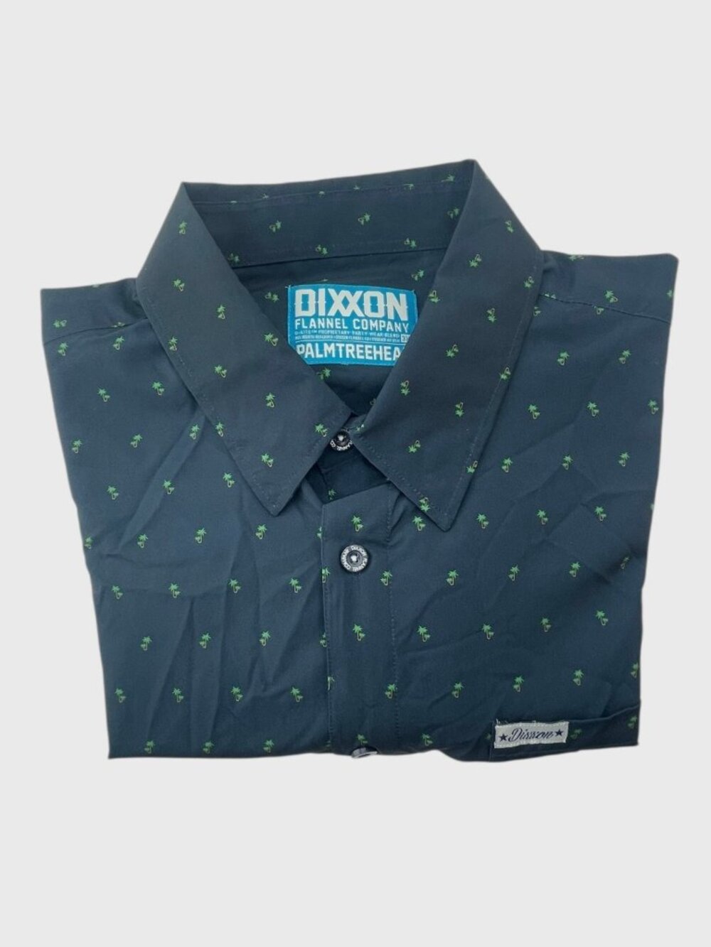 Dixxon Men's Casual Button-Down Shirt 3X Navy Palm Tree Head D-Lite Stretch
